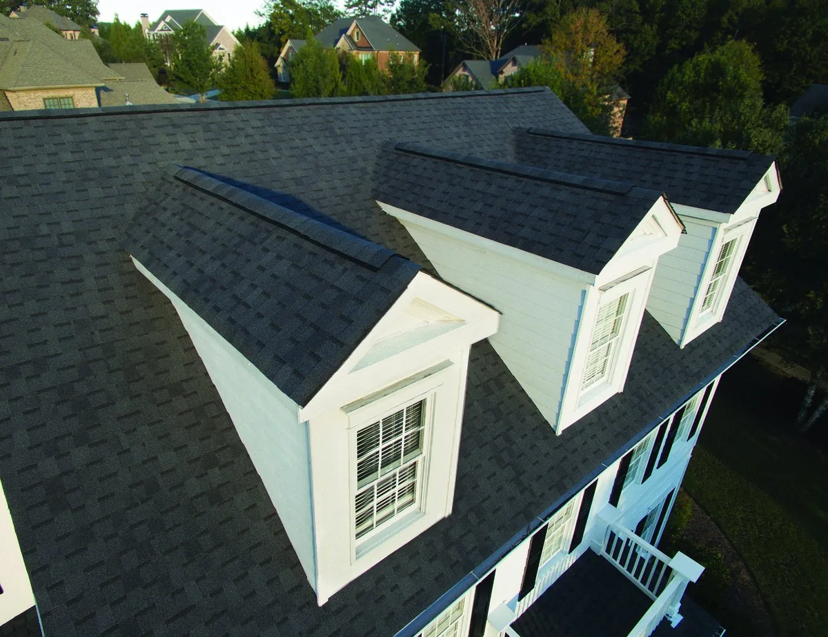 Atlas Pinnacle Impact Black Shadow IR shingles on a house