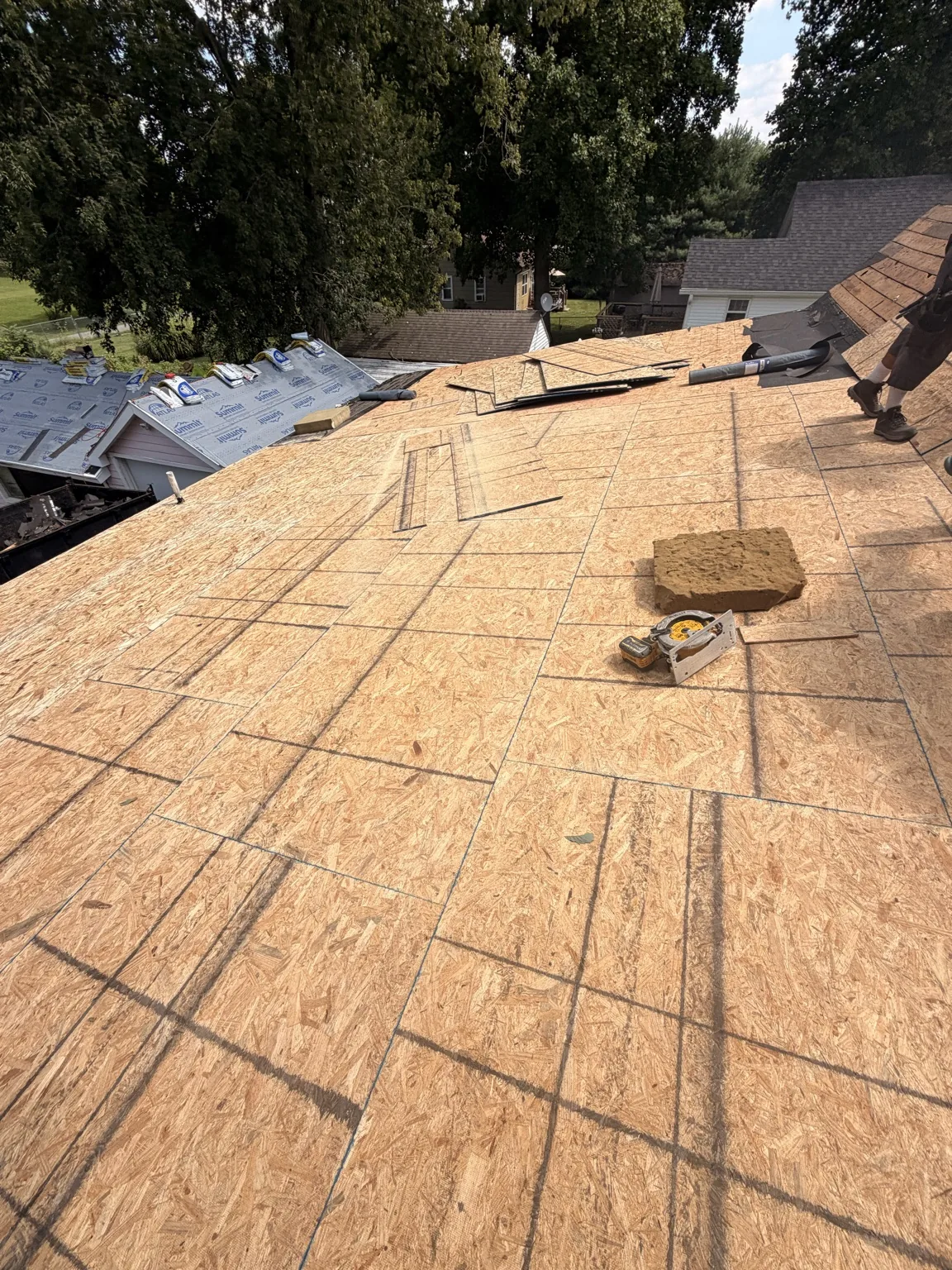 New roof decking installed during a replacement