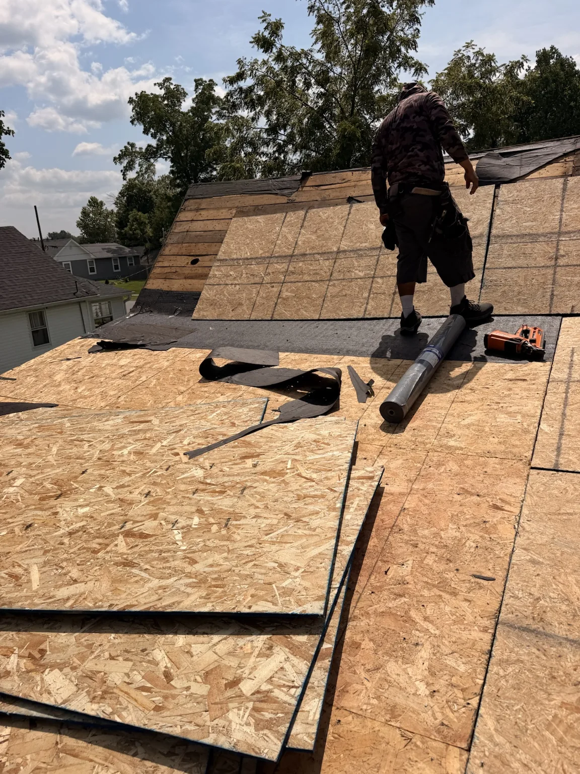 Roof decking replacement in progress