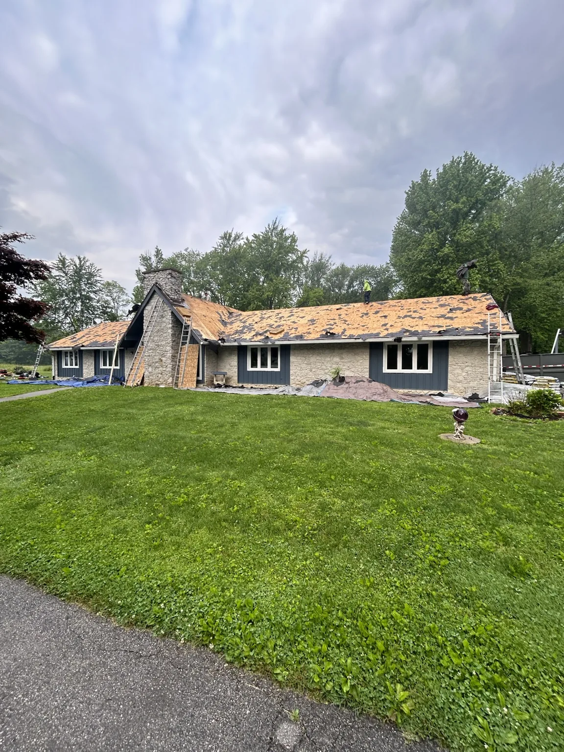 Residential roof replacement in progress